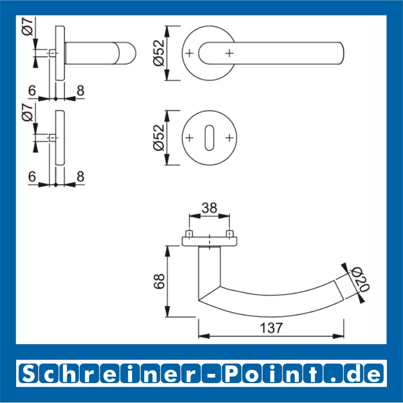 Hoppe Trondheim Edelstahl Rosettengarnitur F69 E1430Z/42KV/42KVS, 2821195, 3039576, 2821208, 2821232, 3039584, 2821427